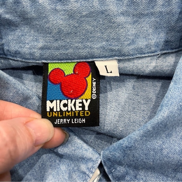 Vintage Mickey Mouse Graphic Denim Button Up Shirt Vest Size L Jerry Leigh - Picture 6 of 9